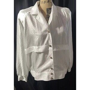 Susan Hutton White Satin Button Up Shirt Jacket Size 16W Vintage